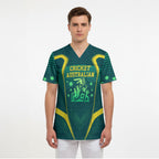 Australian Cricket Scrub Top Dark Green Halftone Tech Graphic - Southern Cross Stars