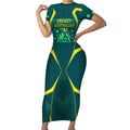 Australian Cricket Short Sleeve Bodycon Dress Dark Green Halftone Tech Graphic - Southern Cross Stars