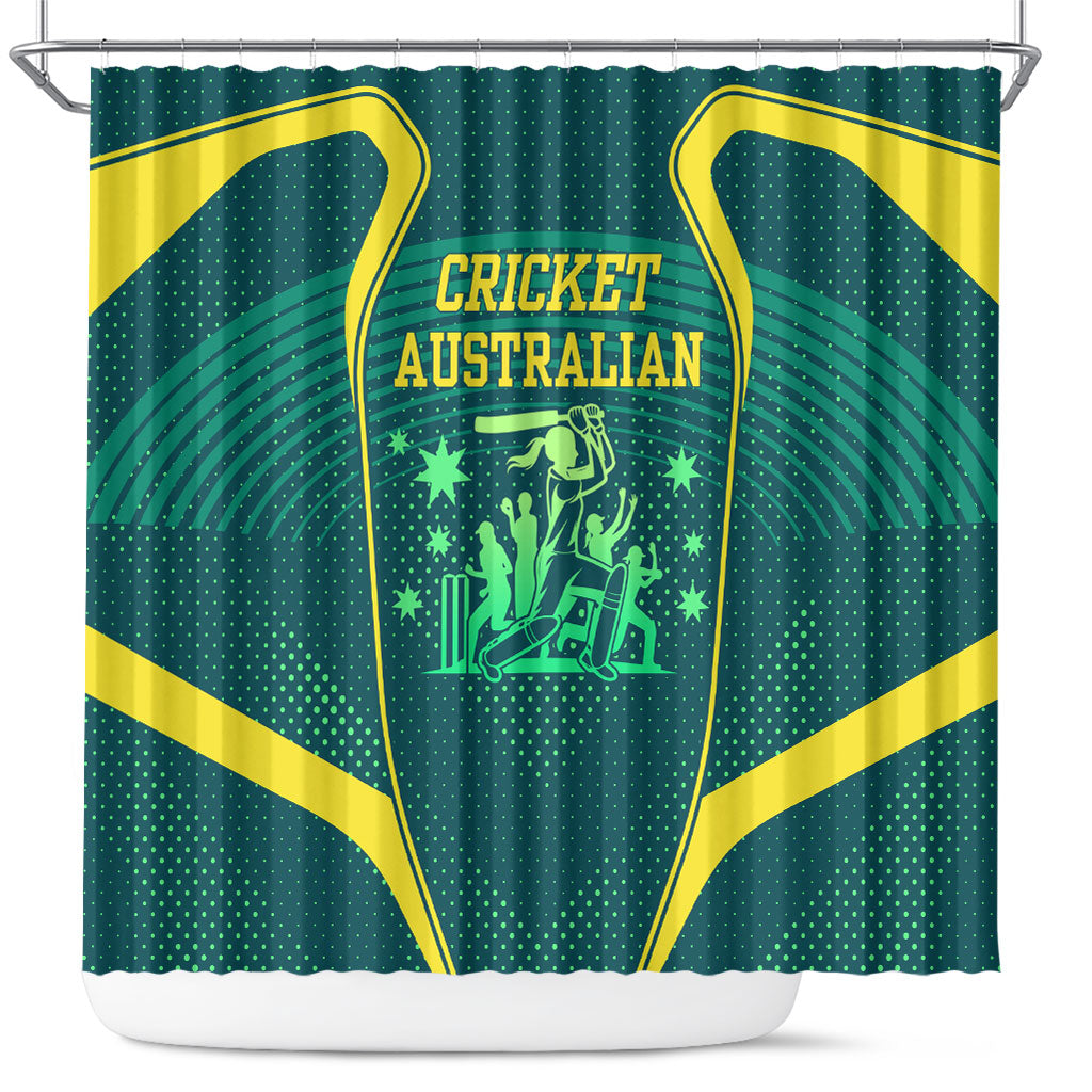 Australian Cricket Shower Curtain Dark Green Halftone Tech Graphic - Southern Cross Stars