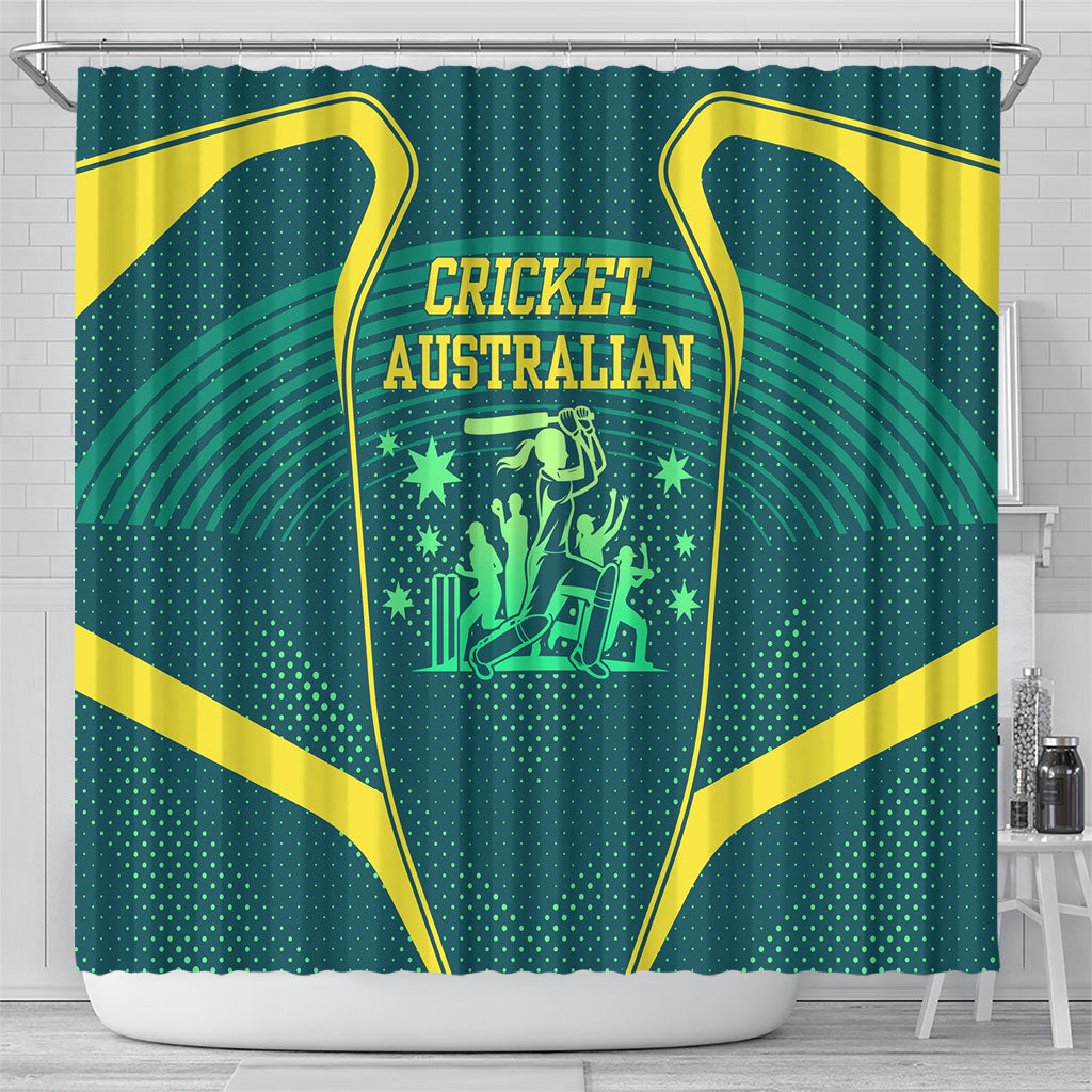 Australian Cricket Shower Curtain Dark Green Halftone Tech Graphic - Southern Cross Stars