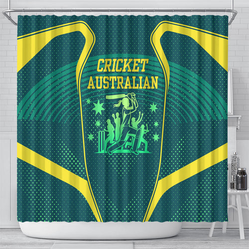 Australian Cricket Shower Curtain Dark Green Halftone Tech Graphic - Southern Cross Stars