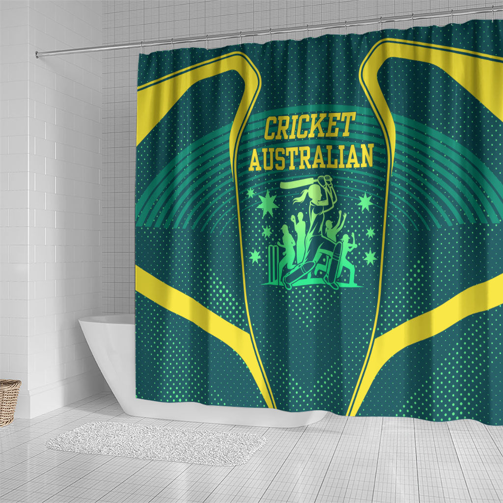 Australian Cricket Shower Curtain Dark Green Halftone Tech Graphic - Southern Cross Stars