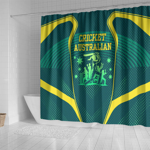Australian Cricket Shower Curtain Dark Green Halftone Tech Graphic - Southern Cross Stars