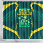 Australian Cricket Shower Curtain Dark Green Halftone Tech Graphic - Southern Cross Stars