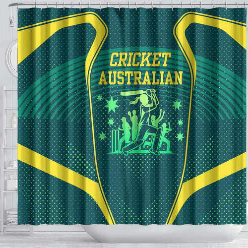 Australian Cricket Shower Curtain Dark Green Halftone Tech Graphic - Southern Cross Stars