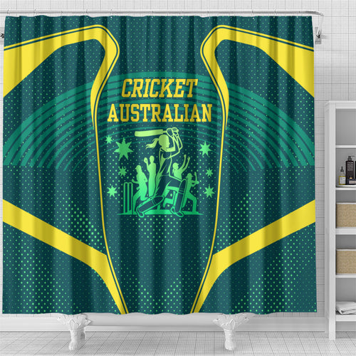 Australian Cricket Shower Curtain Dark Green Halftone Tech Graphic - Southern Cross Stars