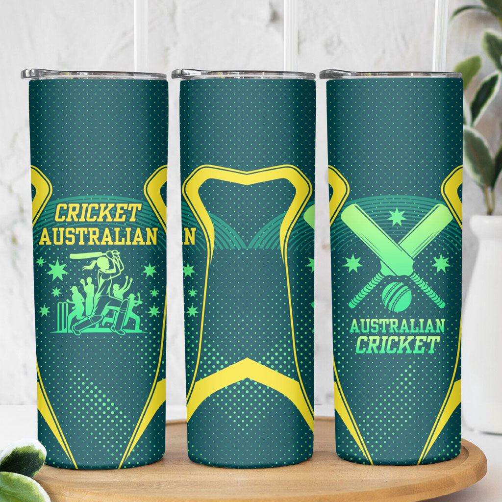 Australian Cricket Skinny Tumbler Dark Green Halftone Tech Graphic - Southern Cross Stars