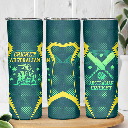 Australian Cricket Skinny Tumbler Dark Green Halftone Tech Graphic - Southern Cross Stars