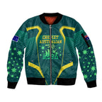 Australian Cricket Sleeve Zip Bomber Jacket Dark Green Halftone Tech Graphic - Southern Cross Stars