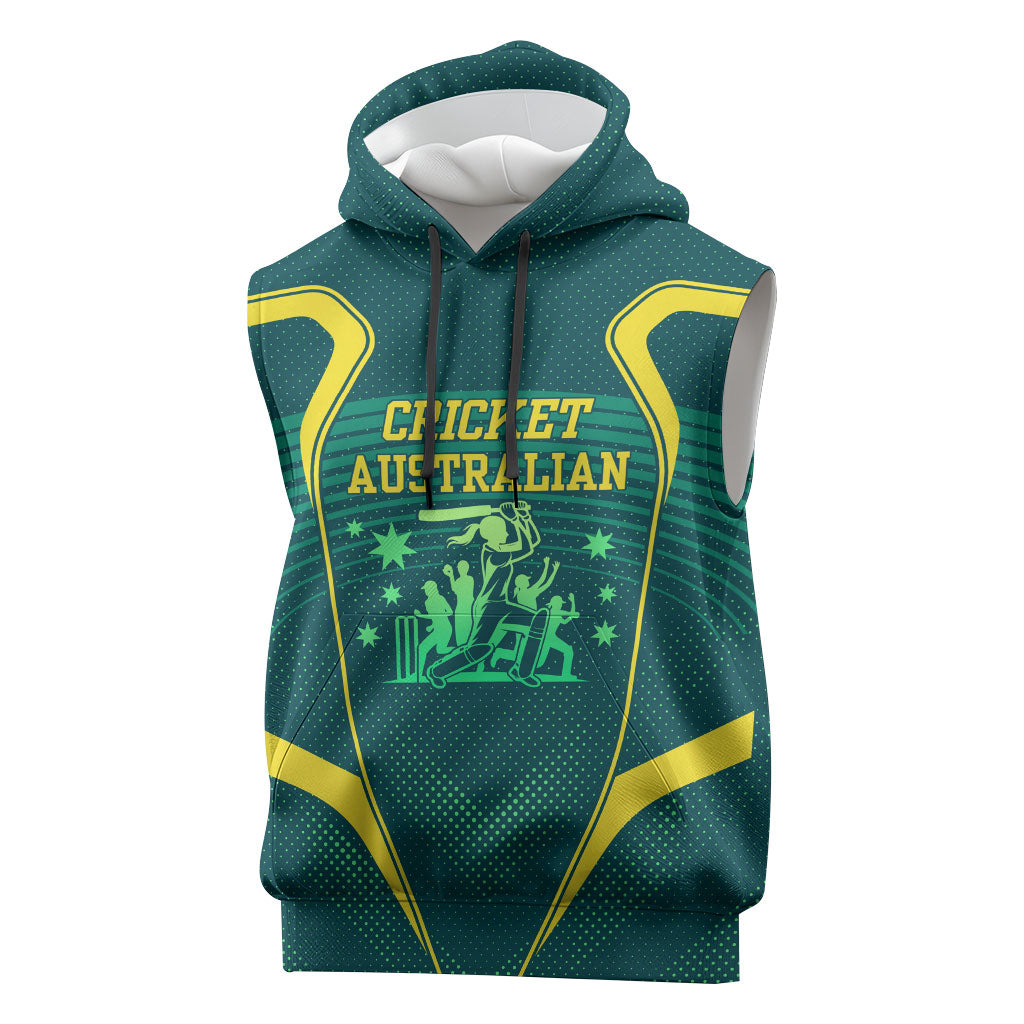Australian Cricket Sleeveless Hoodie Dark Green Halftone Tech Graphic - Southern Cross Stars