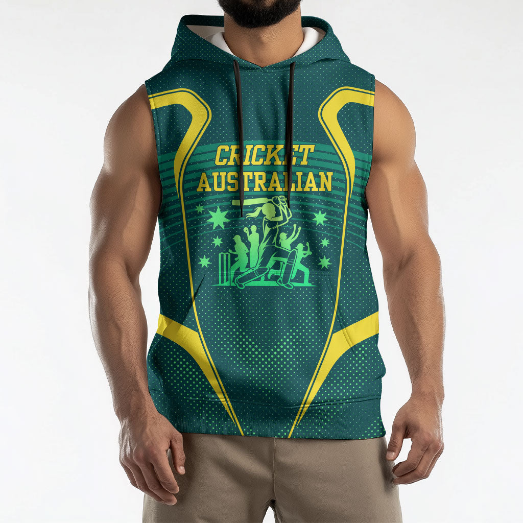Australian Cricket Sleeveless Hoodie Dark Green Halftone Tech Graphic - Southern Cross Stars