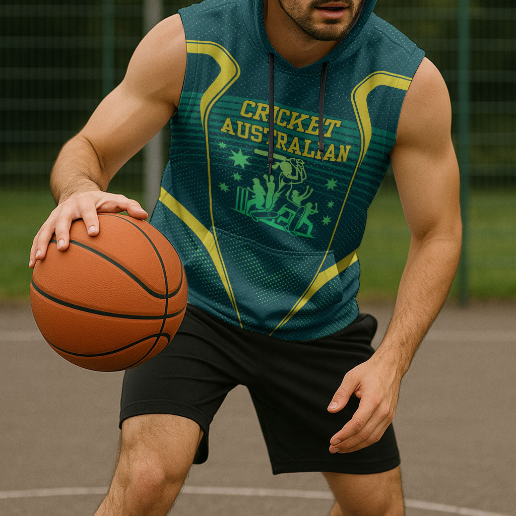 Australian Cricket Sleeveless Hoodie Dark Green Halftone Tech Graphic - Southern Cross Stars
