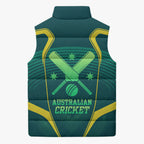 Australian Cricket Sleeveless Puffer Jacket Dark Green Halftone Tech Graphic - Southern Cross Stars