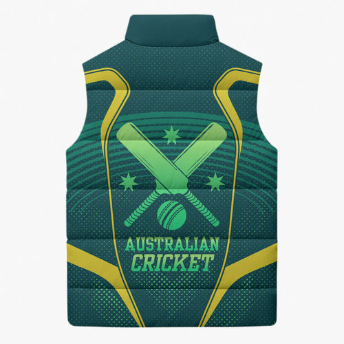 Australian Cricket Sleeveless Puffer Jacket Dark Green Halftone Tech Graphic - Southern Cross Stars
