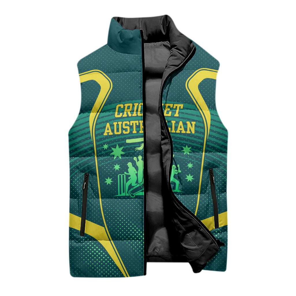Australian Cricket Sleeveless Puffer Jacket Dark Green Halftone Tech Graphic - Southern Cross Stars