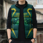 Australian Cricket Sleeveless Puffer Jacket Dark Green Halftone Tech Graphic - Southern Cross Stars