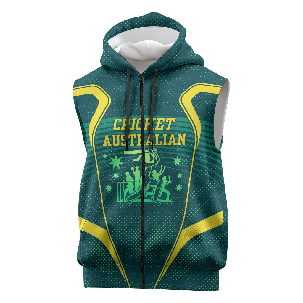 Australian Cricket Sleeveless Zip Hoodie Dark Green Halftone Tech Graphic - Southern Cross Stars