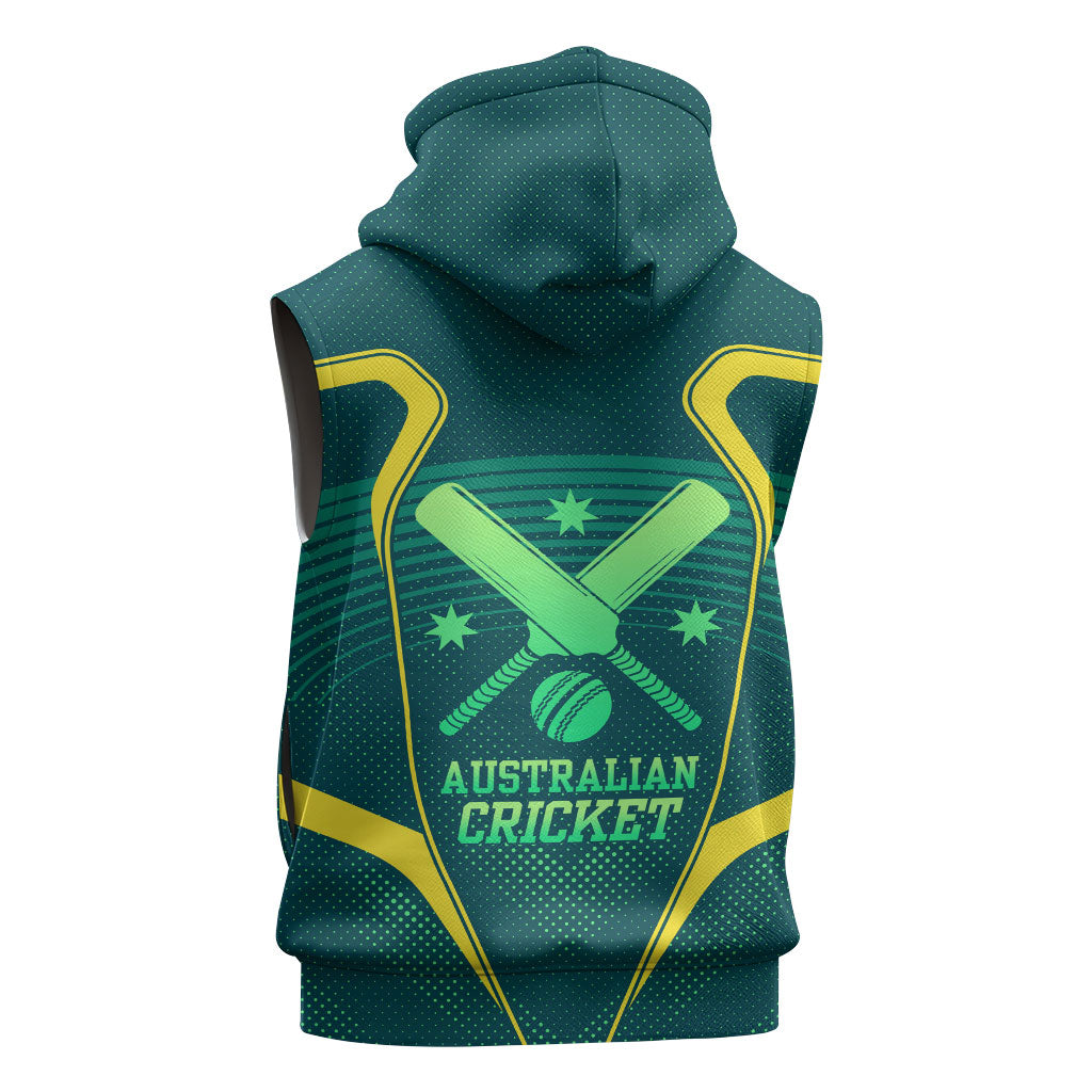 Australian Cricket Sleeveless Zip Hoodie Dark Green Halftone Tech Graphic - Southern Cross Stars