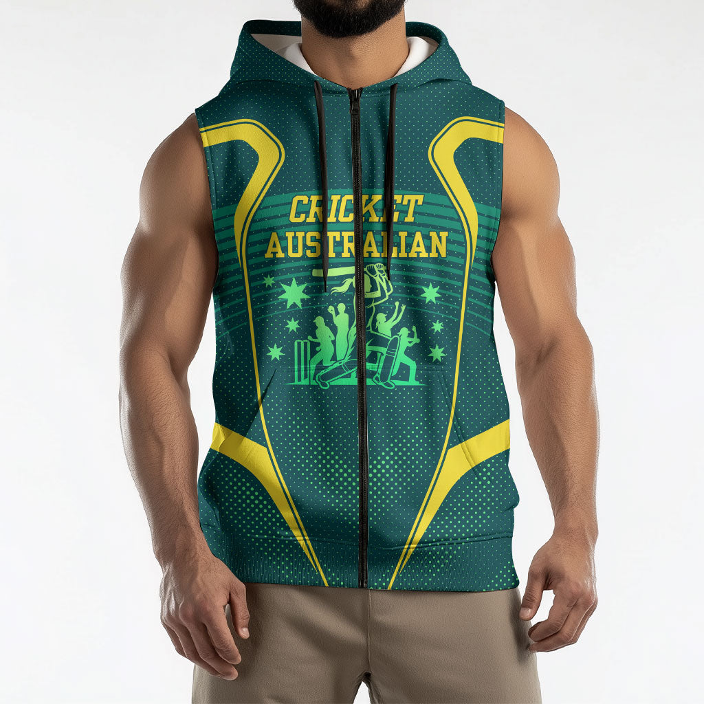 Australian Cricket Sleeveless Zip Hoodie Dark Green Halftone Tech Graphic - Southern Cross Stars