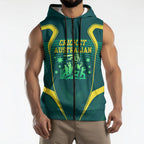 Australian Cricket Sleeveless Zip Hoodie Dark Green Halftone Tech Graphic - Southern Cross Stars