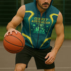 Australian Cricket Sleeveless Zip Hoodie Dark Green Halftone Tech Graphic - Southern Cross Stars