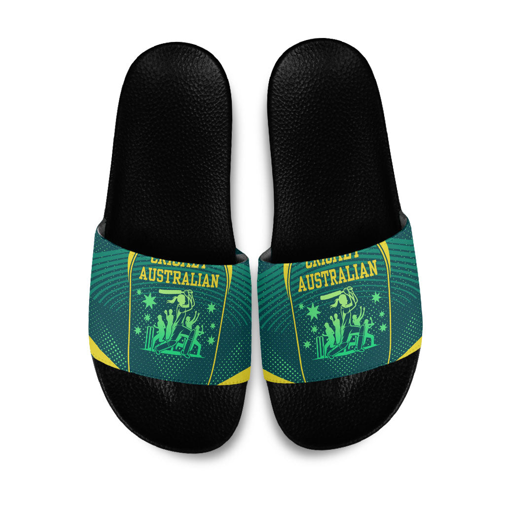 Australian Cricket Slide Sandals Dark Green Halftone Tech Graphic - Southern Cross Stars