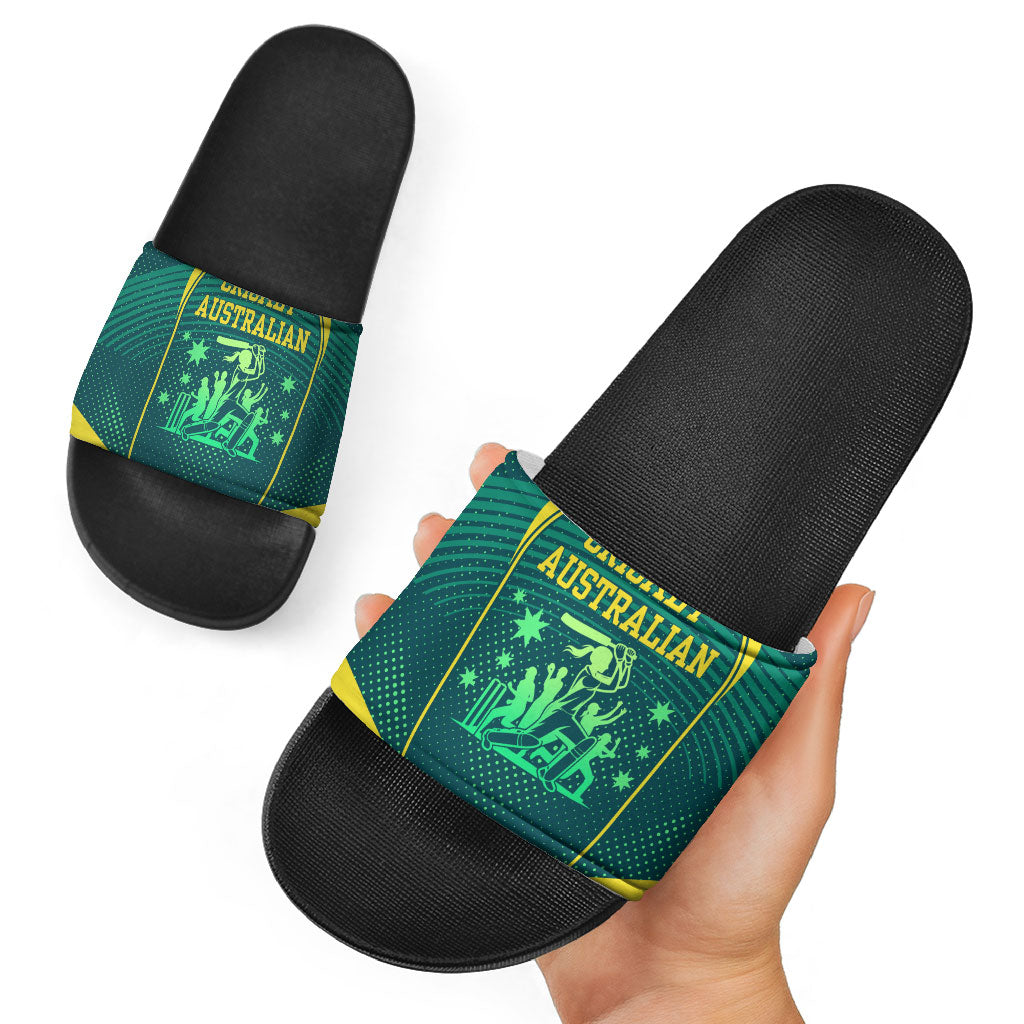 Australian Cricket Slide Sandals Dark Green Halftone Tech Graphic - Southern Cross Stars