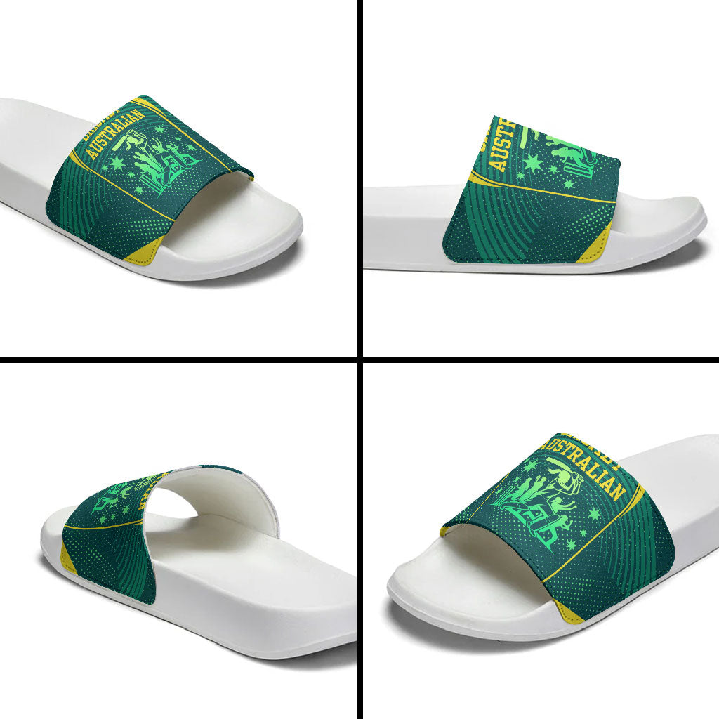 Australian Cricket Slide Sandals Dark Green Halftone Tech Graphic - Southern Cross Stars