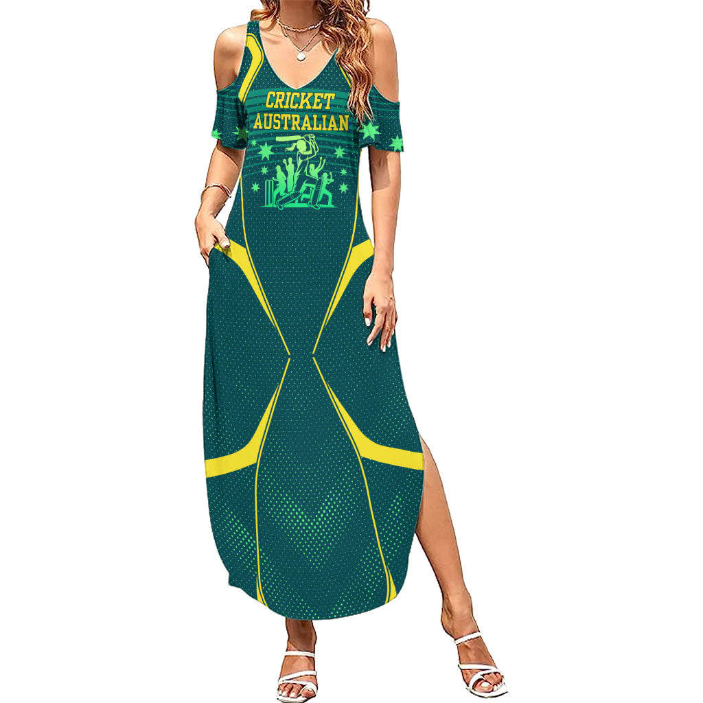 Australian Cricket Summer Maxi Dress Dark Green Halftone Tech Graphic - Southern Cross Stars