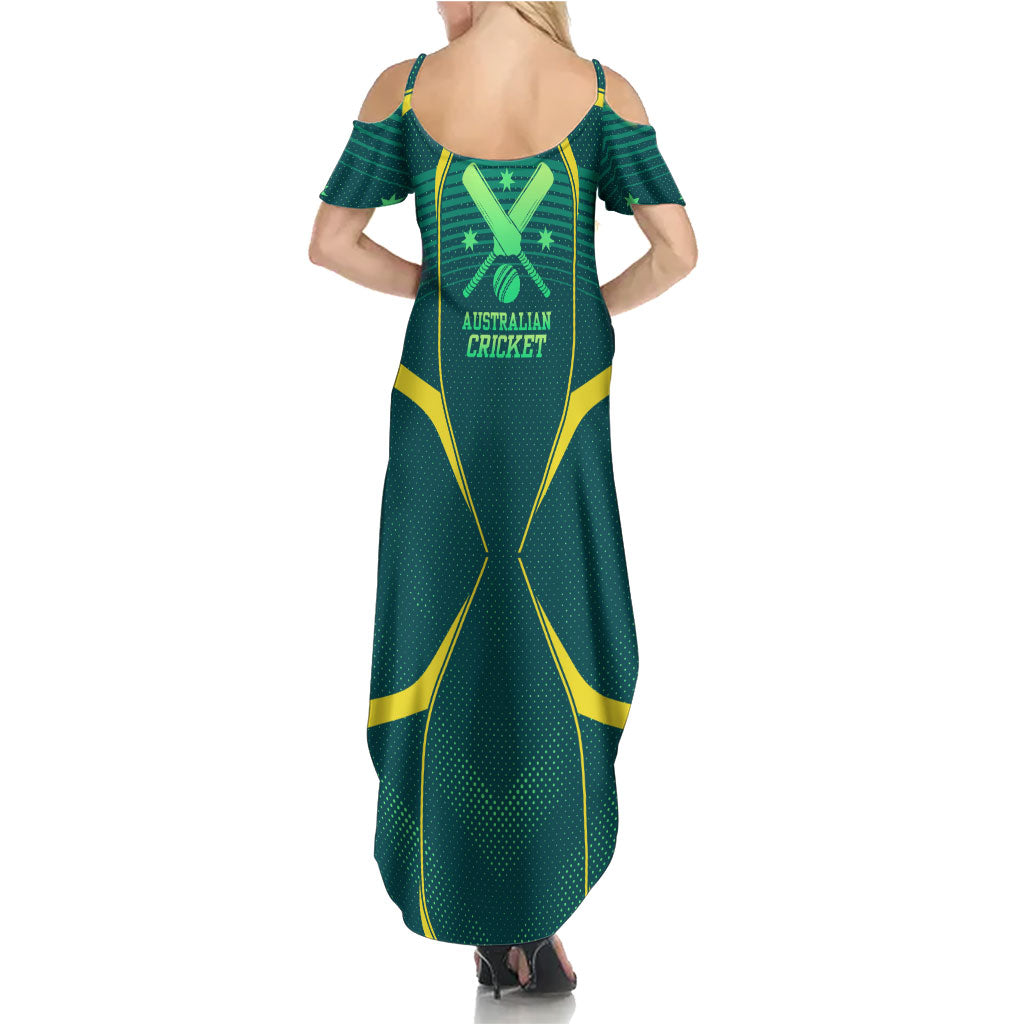 Australian Cricket Summer Maxi Dress Dark Green Halftone Tech Graphic - Southern Cross Stars