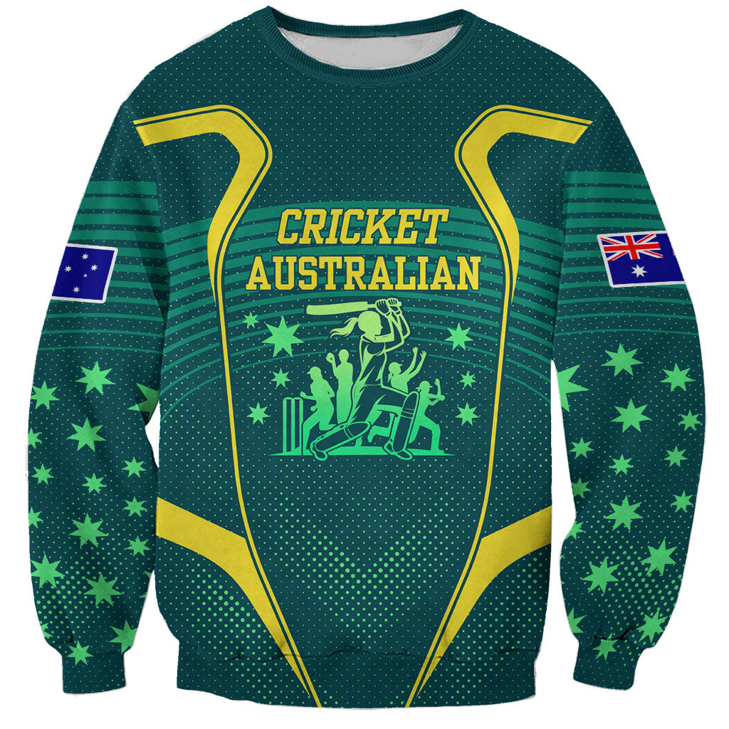 Australian Cricket Sweatshirt Dark Green Halftone Tech Graphic - Southern Cross Stars