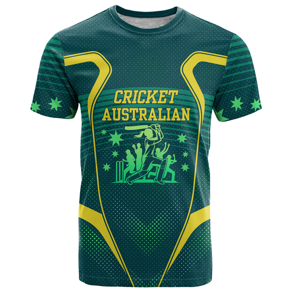 Australian Cricket T Shirt Dark Green Halftone Tech Graphic - Southern Cross Stars
