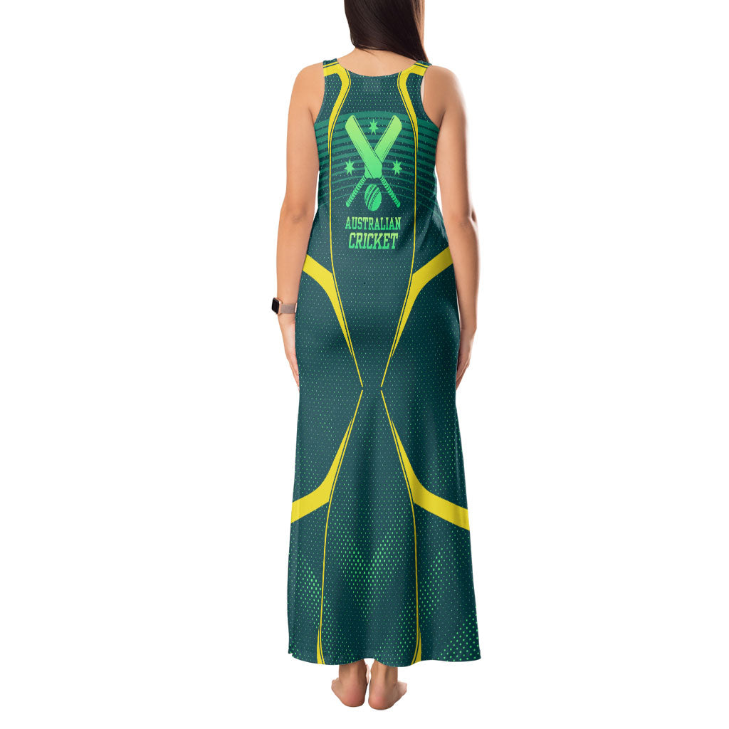 Australian Cricket Tank Maxi Dress Dark Green Halftone Tech Graphic - Southern Cross Stars