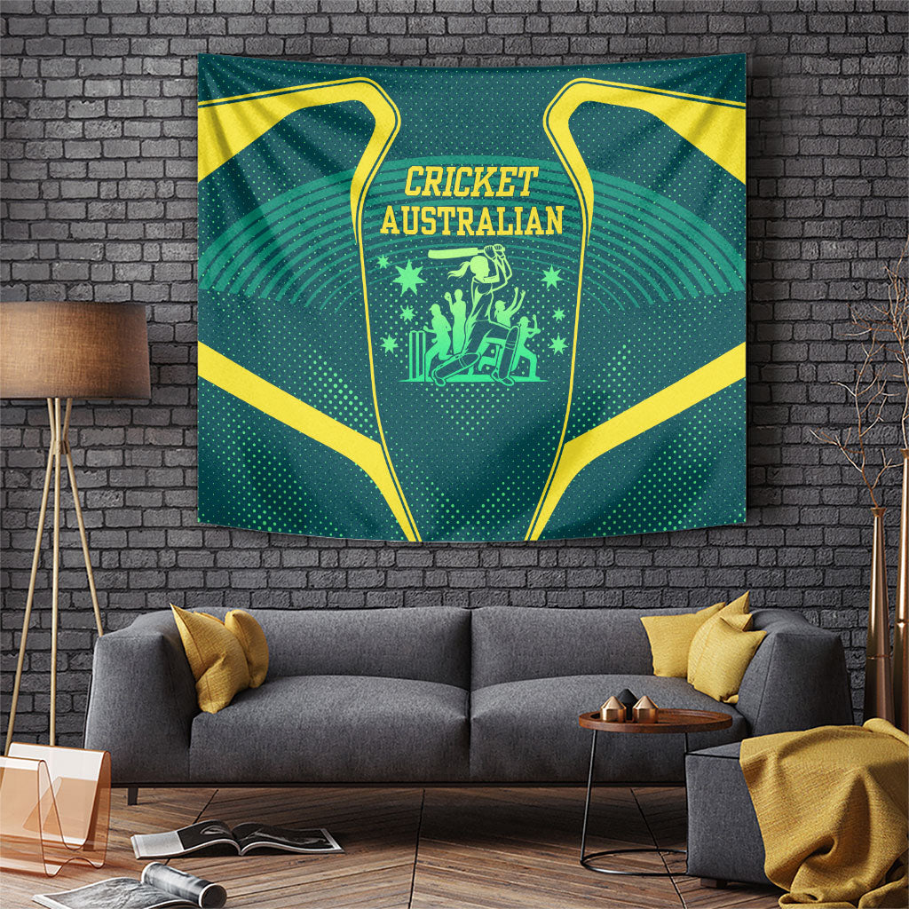 Australian Cricket Tapestry Dark Green Halftone Tech Graphic - Southern Cross Stars