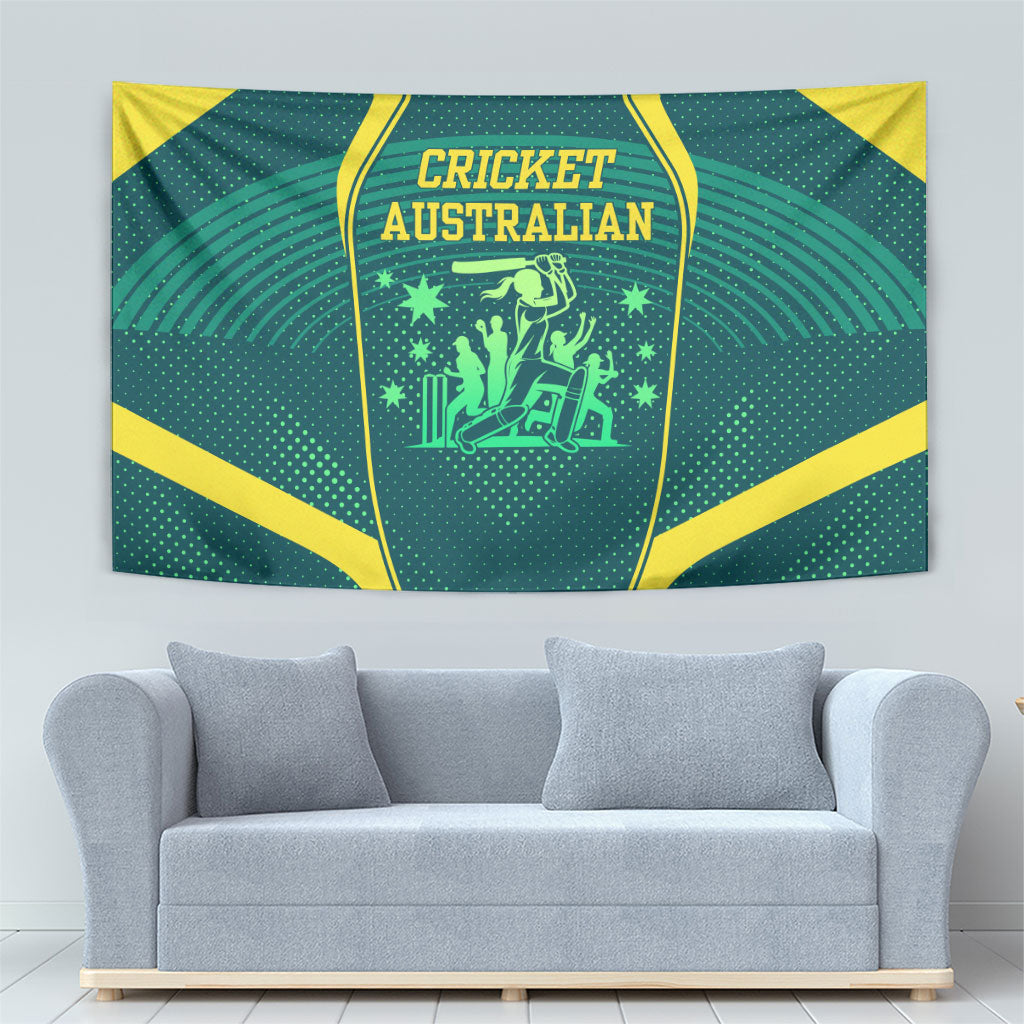Australian Cricket Tapestry Dark Green Halftone Tech Graphic - Southern Cross Stars