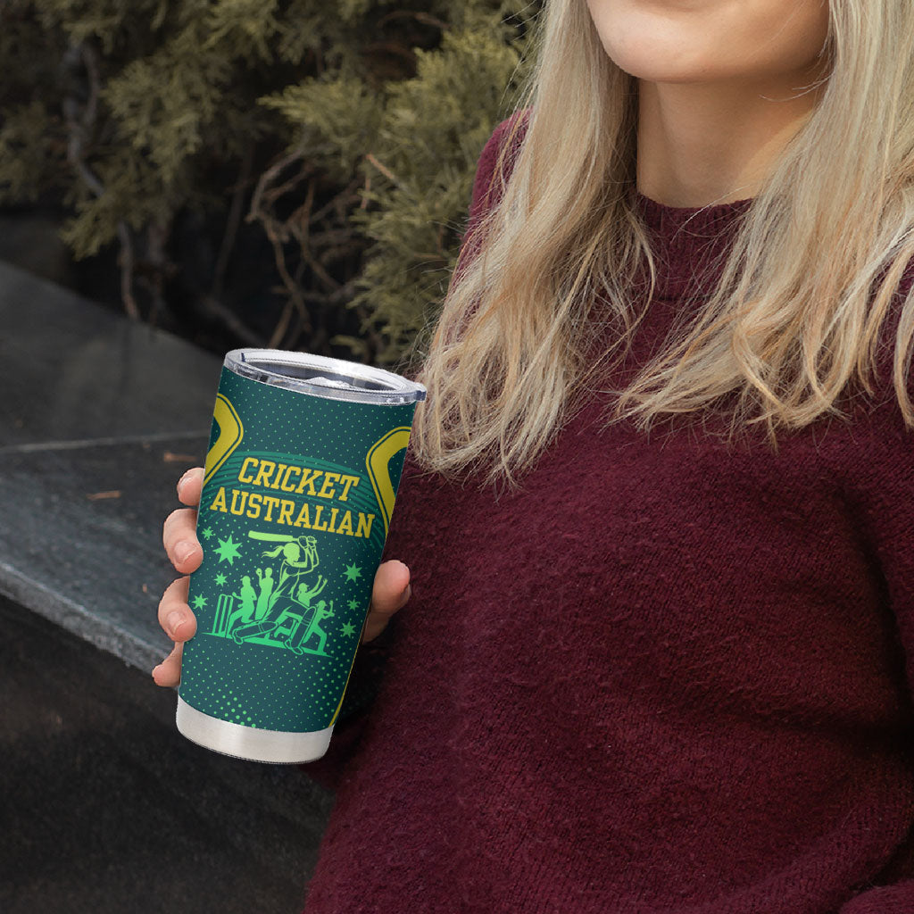 Australian Cricket Tumbler Cup Dark Green Halftone Tech Graphic - Southern Cross Stars