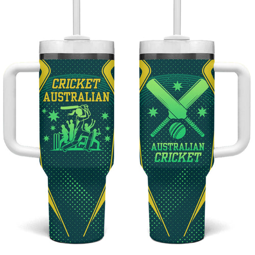 Australian Cricket Tumbler With Handle Dark Green Halftone Tech Graphic - Southern Cross Stars