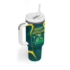Australian Cricket Tumbler With Handle Dark Green Halftone Tech Graphic - Southern Cross Stars
