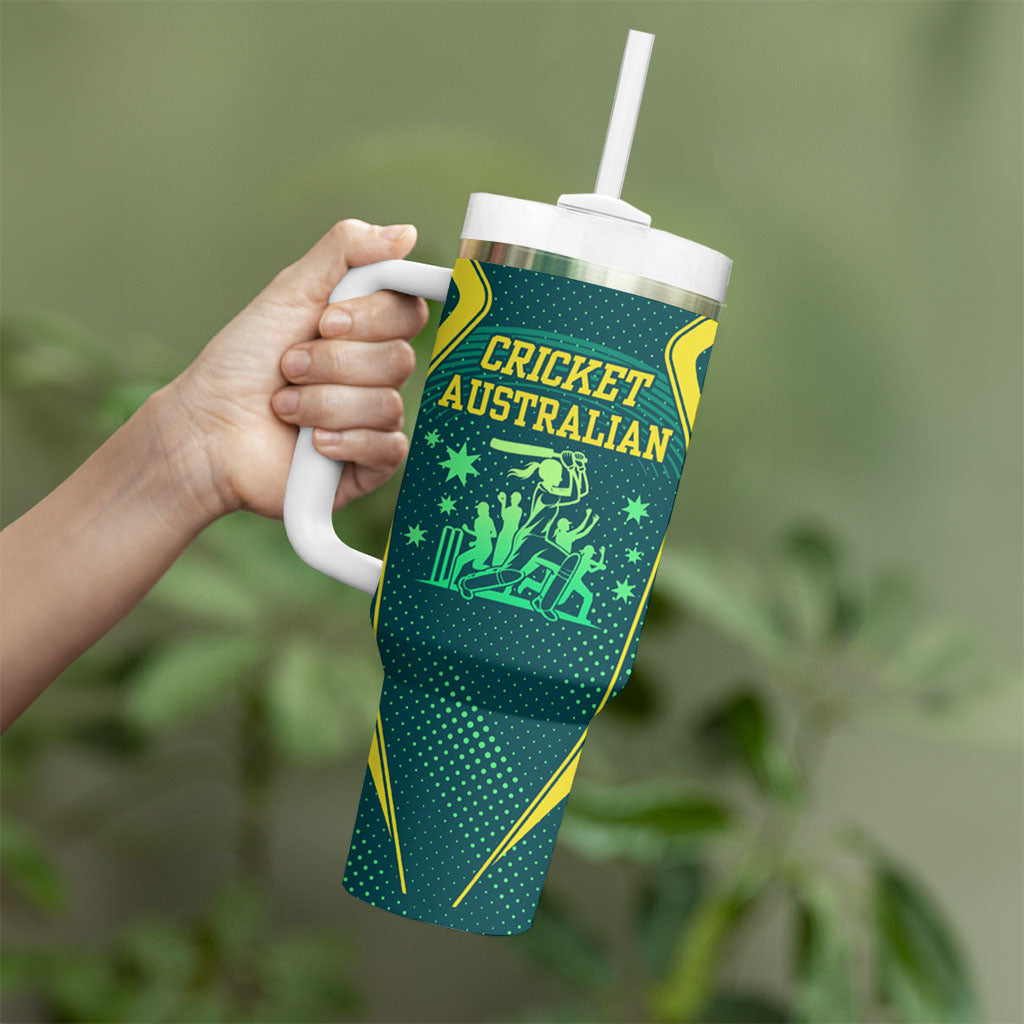 Australian Cricket Tumbler With Handle Dark Green Halftone Tech Graphic - Southern Cross Stars