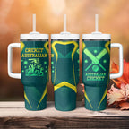 Australian Cricket Tumbler With Handle Dark Green Halftone Tech Graphic - Southern Cross Stars