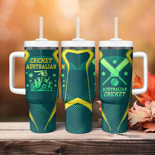 Australian Cricket Tumbler With Handle Dark Green Halftone Tech Graphic - Southern Cross Stars