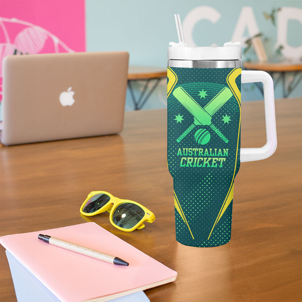 Australian Cricket Tumbler With Handle Dark Green Halftone Tech Graphic - Southern Cross Stars