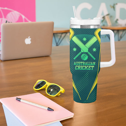Australian Cricket Tumbler With Handle Dark Green Halftone Tech Graphic - Southern Cross Stars
