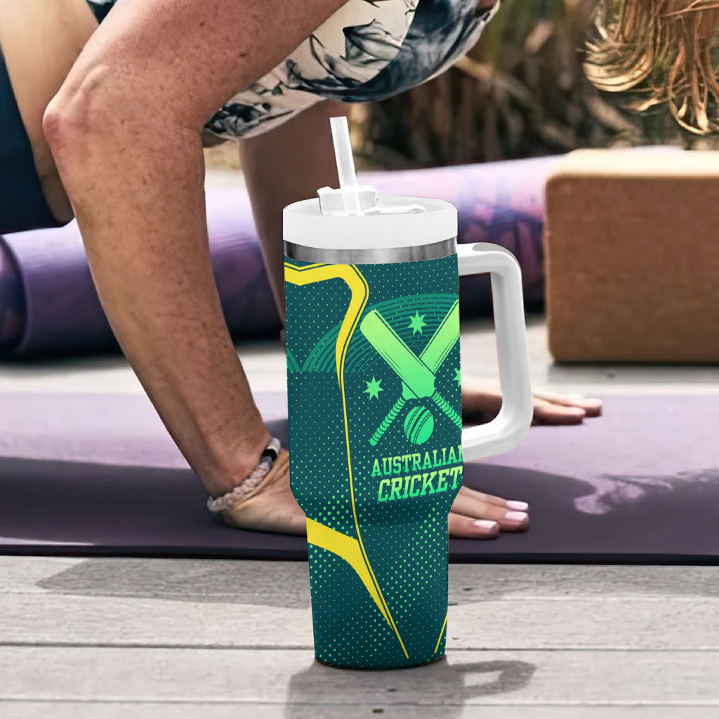 Australian Cricket Tumbler With Handle Dark Green Halftone Tech Graphic - Southern Cross Stars