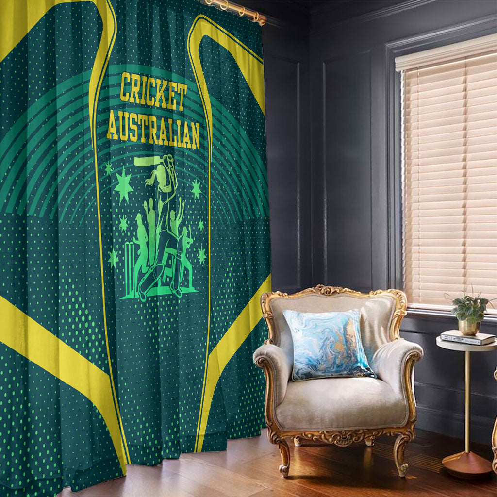 Australian Cricket Window Curtain Dark Green Halftone Tech Graphic - Southern Cross Stars