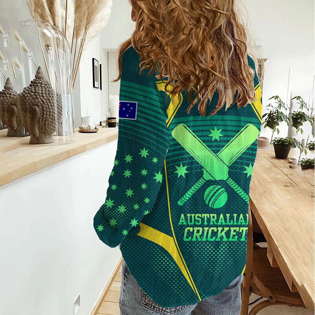 Australian Cricket Women Casual Shirt Dark Green Halftone Tech Graphic - Southern Cross Stars
