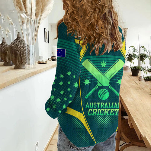 Australian Cricket Women Casual Shirt Dark Green Halftone Tech Graphic - Southern Cross Stars
