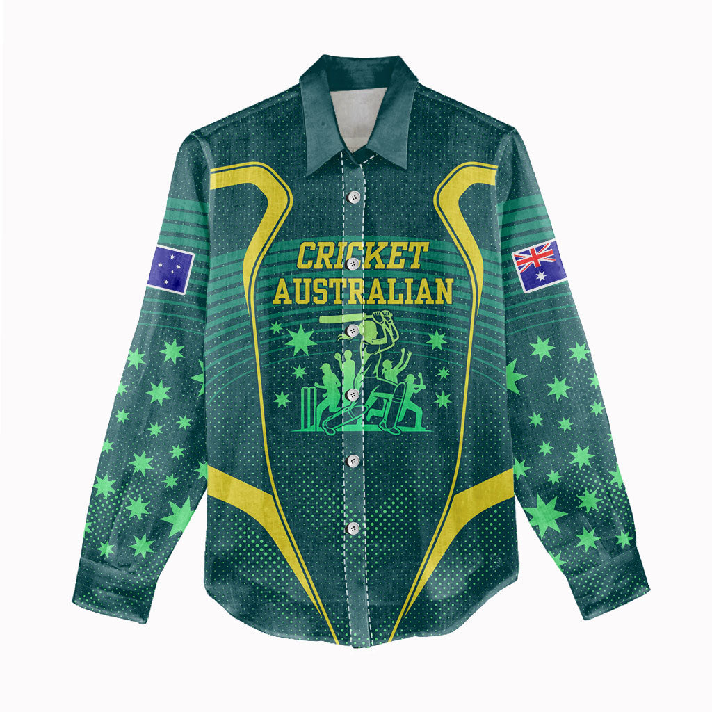 Australian Cricket Women Casual Shirt Dark Green Halftone Tech Graphic - Southern Cross Stars
