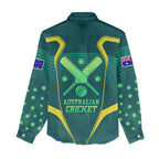Australian Cricket Women Casual Shirt Dark Green Halftone Tech Graphic - Southern Cross Stars