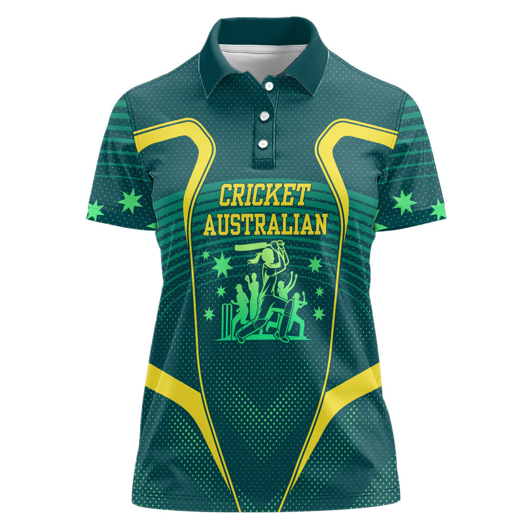 Australian Cricket Women Polo Shirt Dark Green Halftone Tech Graphic - Southern Cross Stars
